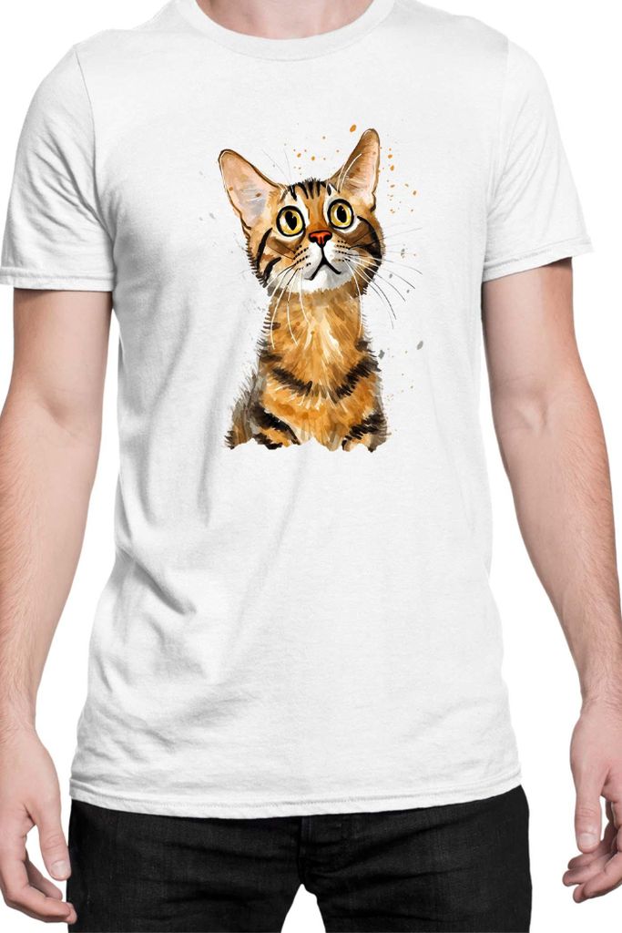 Herren T-Shirt Funny Cats Breeds Bengal Cat, Man S / Weiß