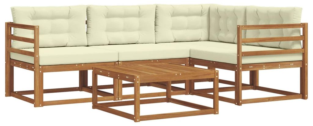 (Robust Möbel)Outdoor-Sofa garnitur moderne - Balkonmöbel/Gartenlounge-Set - robust und langlebig - mit Kissen 5 pcs Natur und Creme - Gartensofa...