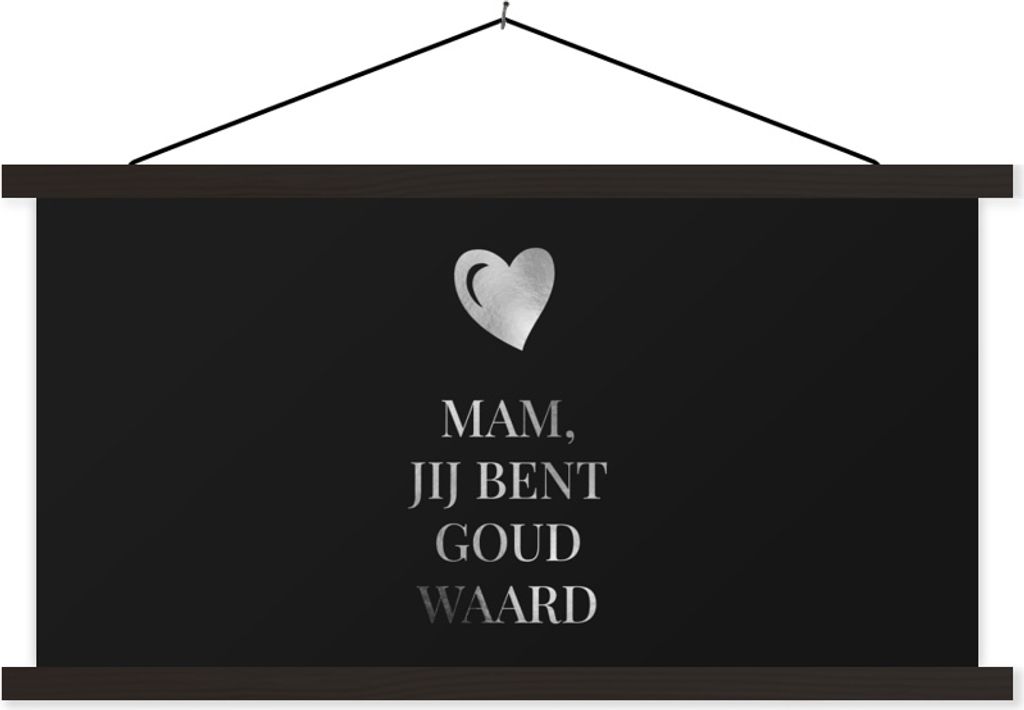 MuchoWow Textilposter Mama - Du bist goldig - Zitate - Muttertag - Schwarz und weiß 150x75 cm mit schwarzem Rahmen - Posterleiste