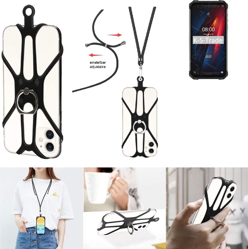 K-S-Trade 3in1 Handykette Handyband Handykordel Halsband Smartphone-Ring Handy-Ring kompatibel mit Ulefone Armor 8 5G Fingerhalterung Handyring