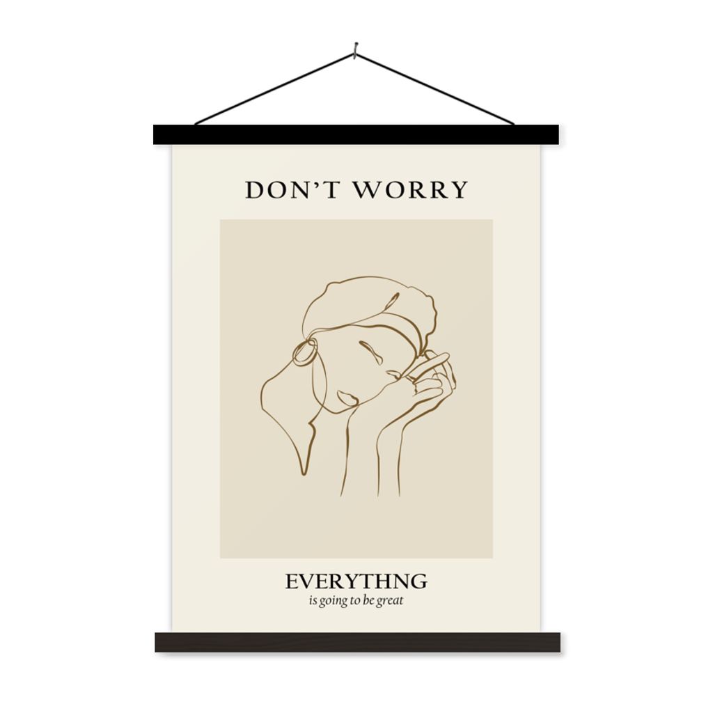 MuchoWow Textilposter Frau - Linienkunst - Zitate - Text 60x80 cm mit schwarzem Rahmen - Plakathalter