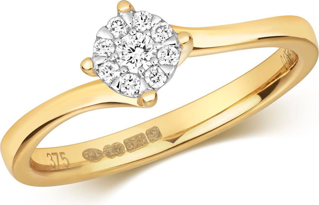 Funkelndes Feuer 9 Karat (375) Gold Damen - Diamant Solitärring Brillant-Schliff 0.13 Karat G - I1 I2, 57 (18.1); TRS317109KYRSP