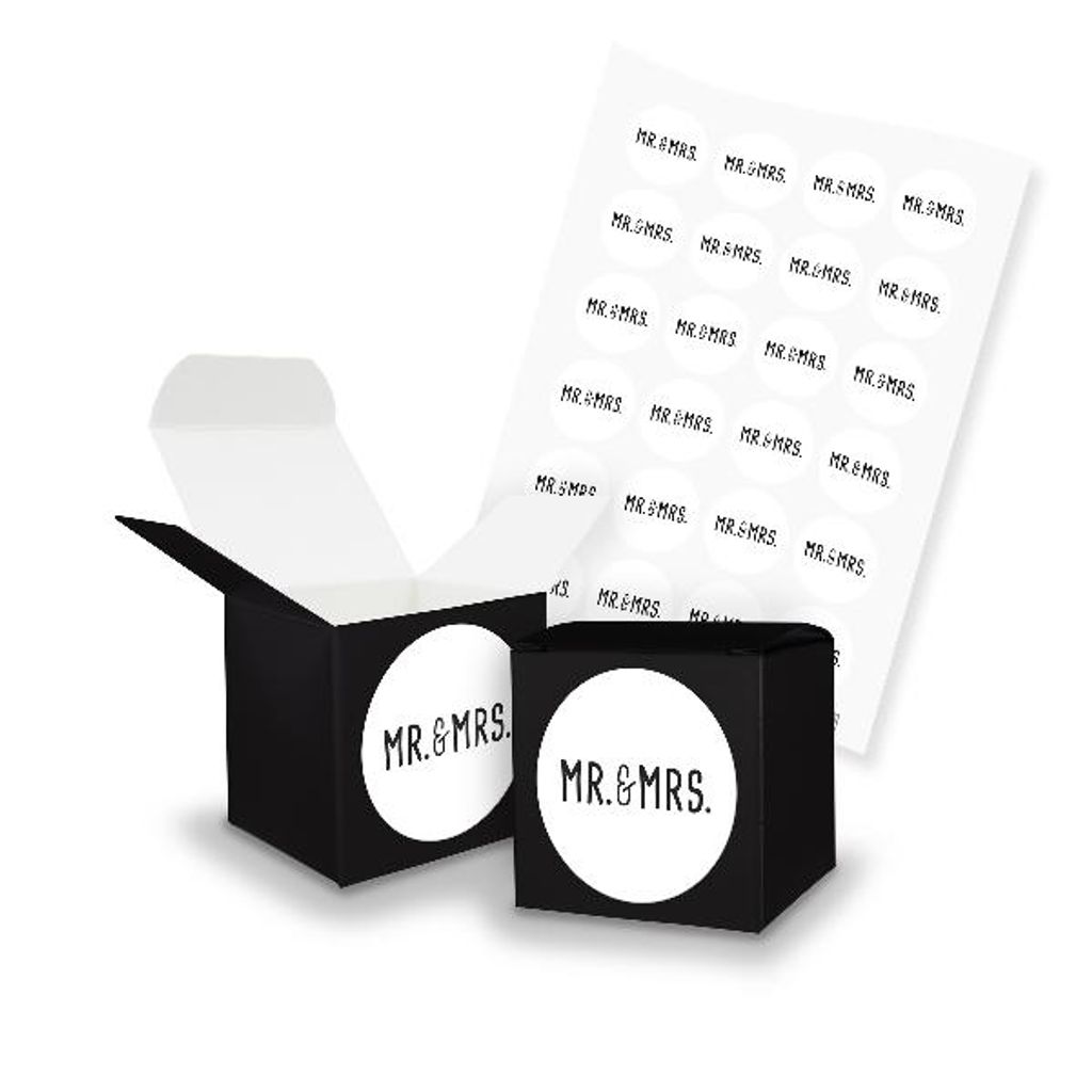 itenga SET Mr. & Mrs. Gastgeschenk Hochzeit (Motiv125) 24x Würfel 5cm schwarz