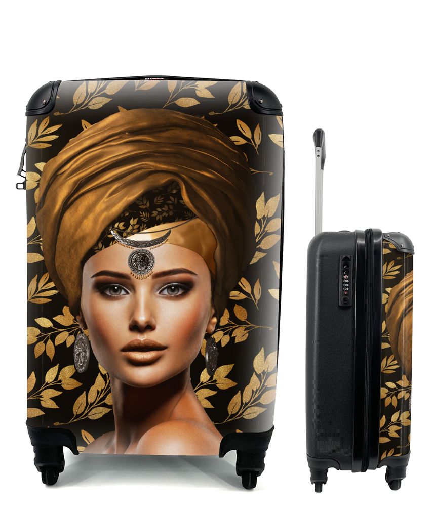 MuchoWow Koffer Handgepäck Trolley Rollkoffer Kleine Reisekoffer mit 4 Rollen - Frau - Laub - Braun - Cabin Size < 55x40x23 cm & 55x40x20 cm - F...