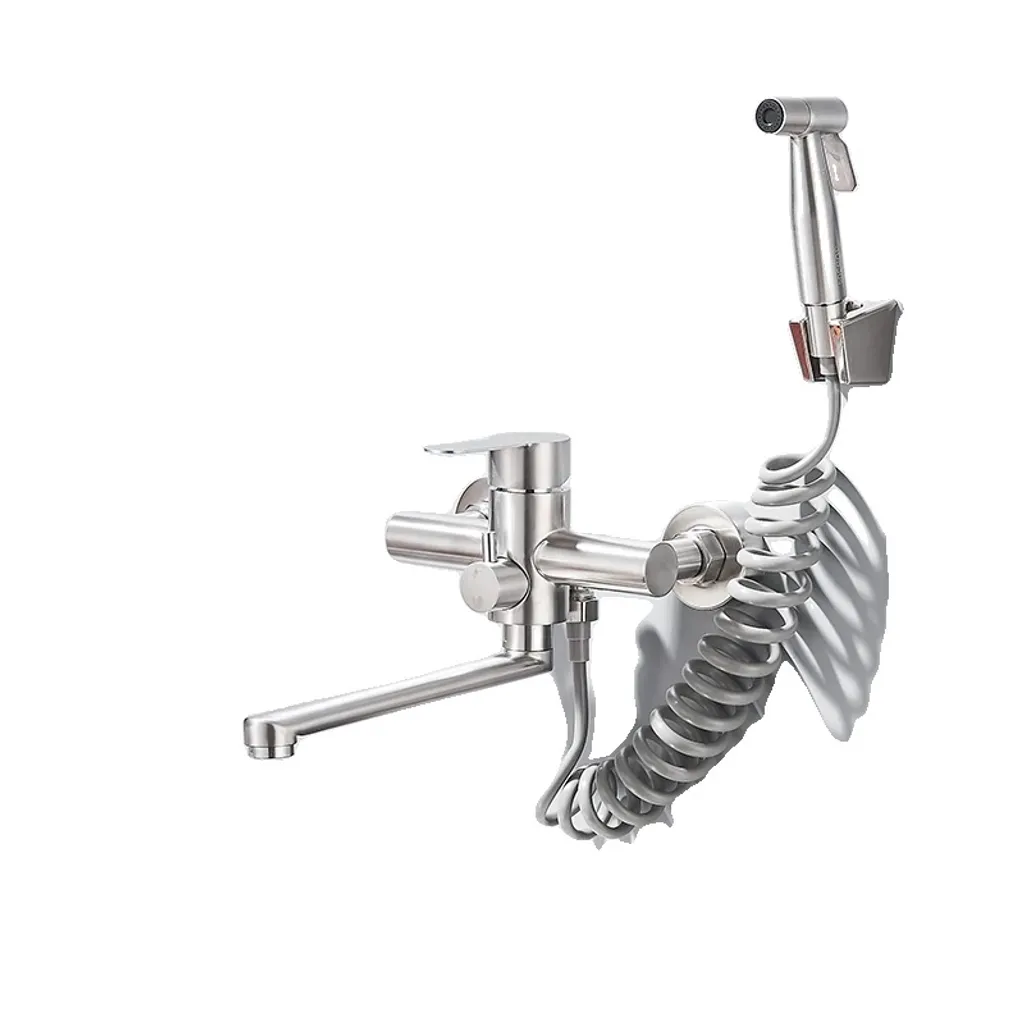 Rubinetto Cucina Parete Acciaio Inox Nichel Spazzolato Doppio Supporto