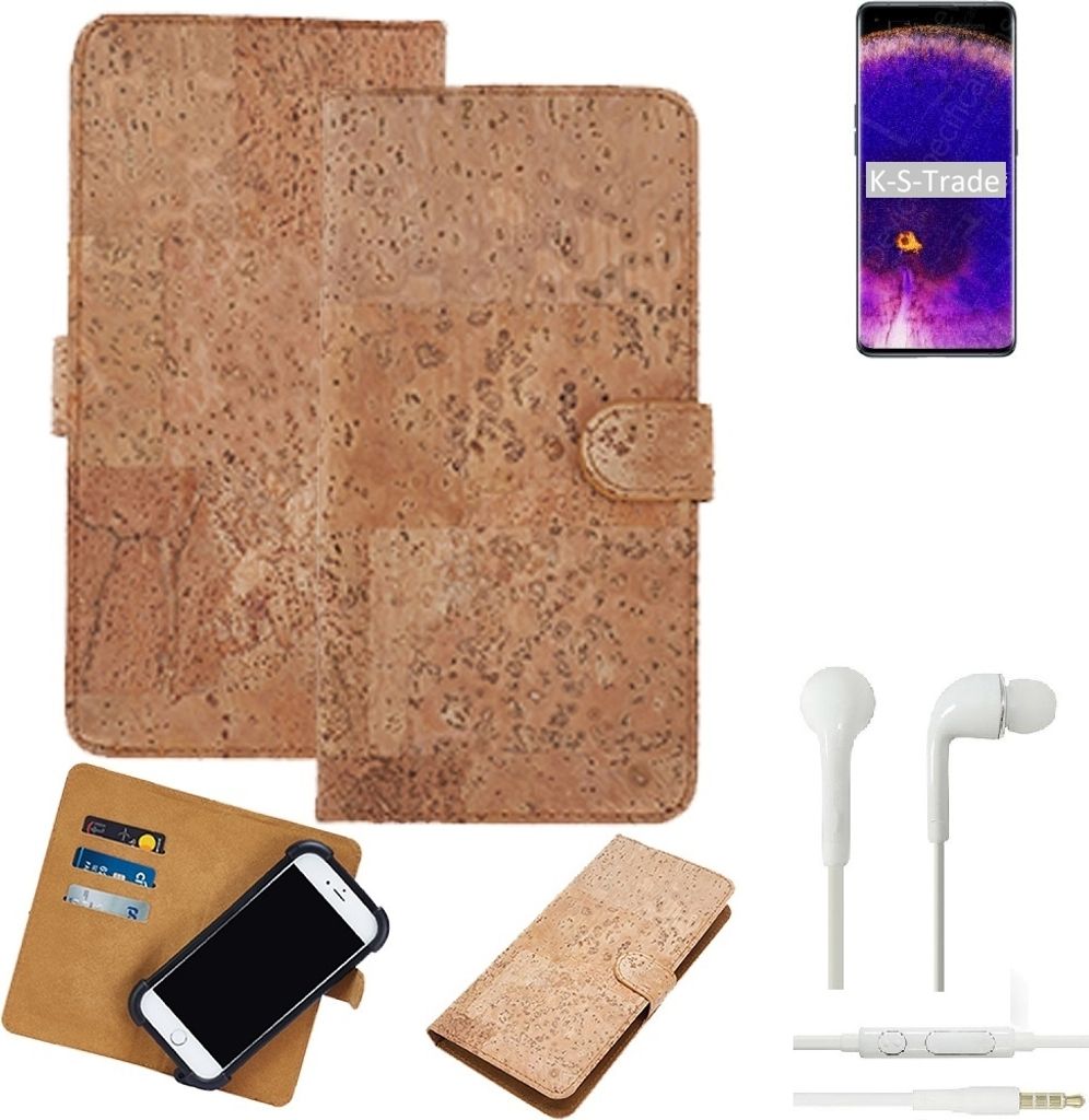 K-S-Trade Hülle kompatibel mit Oppo Find X5 Pro + in ear Kopfhörer Kork Handyhülle Cover Schutzhülle TPU Case Bumper in Hellbraun, (1x)