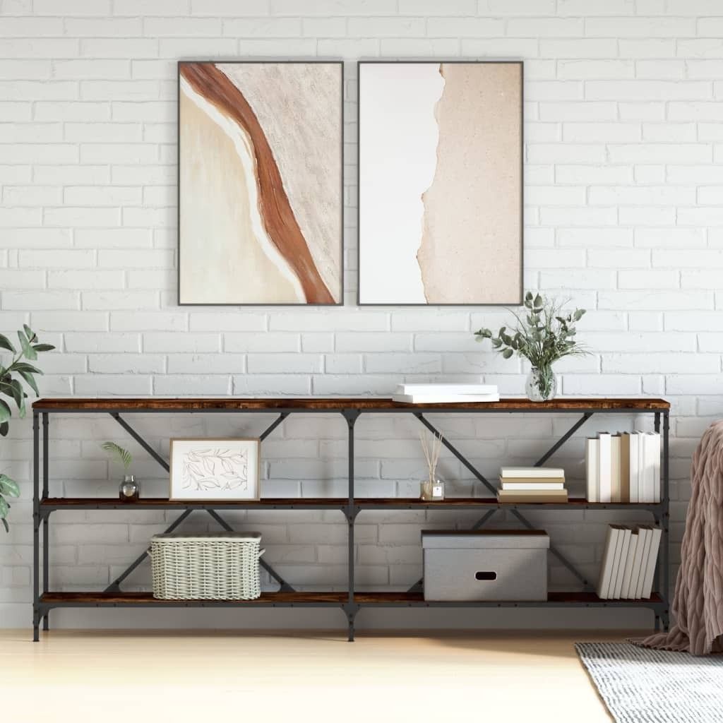 The Living Store Konsolentisch Räuchereiche 200x30x75 cm Holzwerkstoff und Eisen
