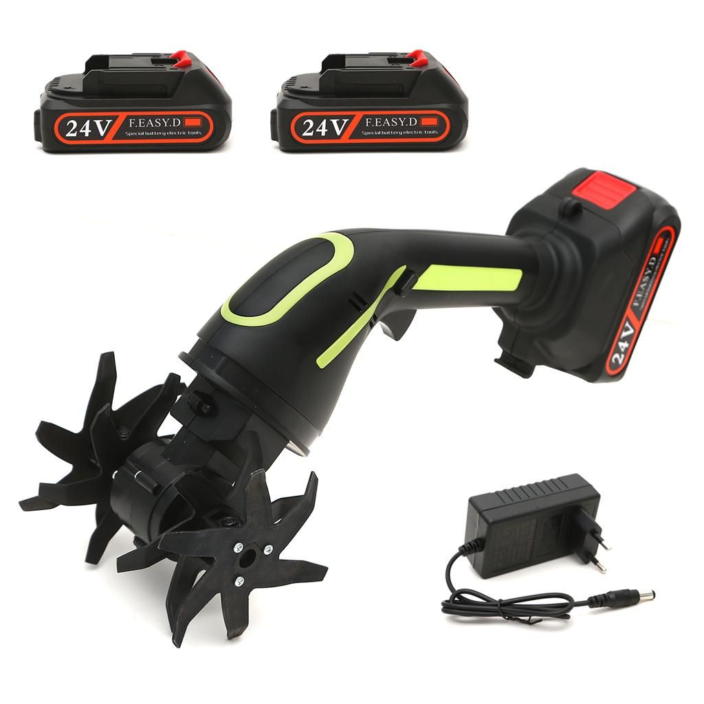 Multifunktionaler Mikro-Tiller, 100mm, elektrische Gartenfräse, 235 U/min, batteriebetriebener Rototiller für Gartenarbeit, 2 Akku und Ladegerät