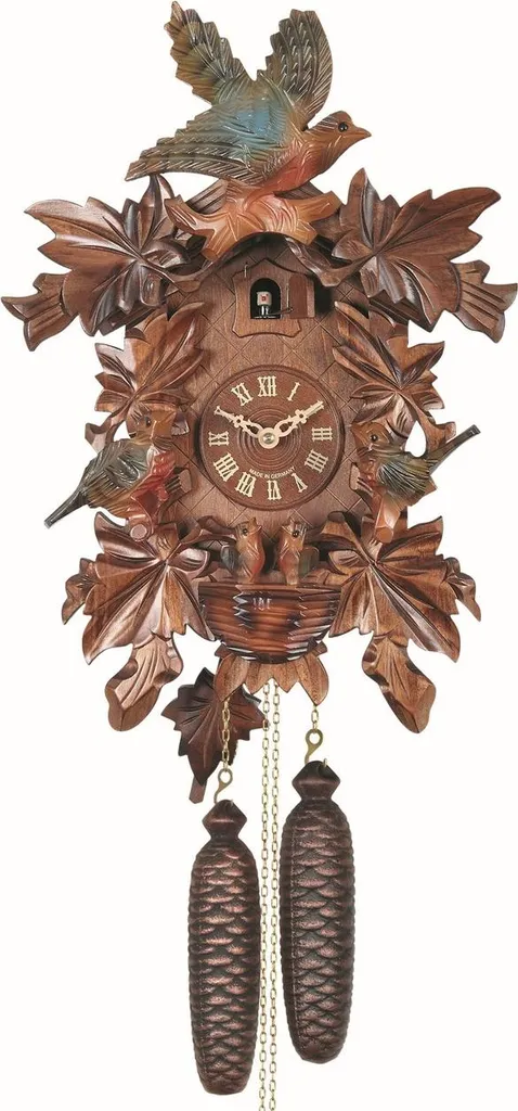 Horloge Coucou en Bois de Noyer Sculpté avec Mélodies et Quartz - 43 cm