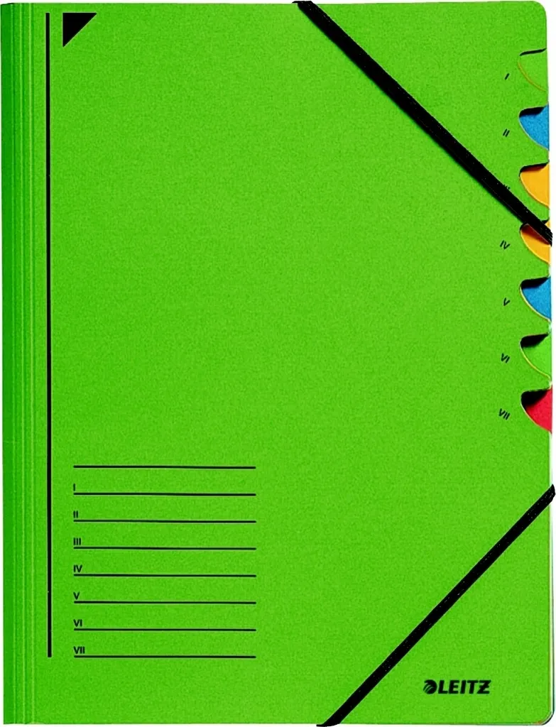 5 Classeurs levier carton vert A4 7 compartiments robustes - 75mm