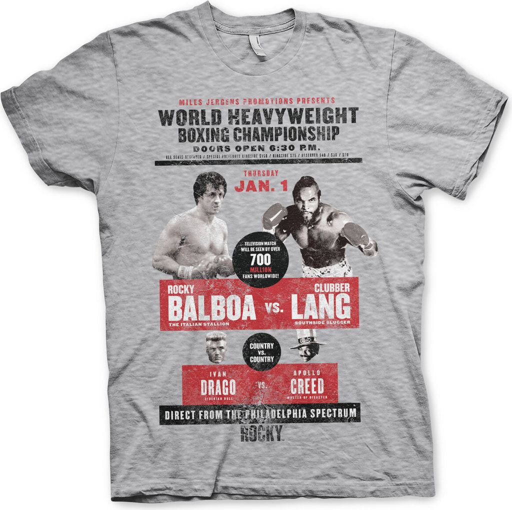 Rocky - World Heavyweight Poster T-Shirt - X-Large - Heather-Grey