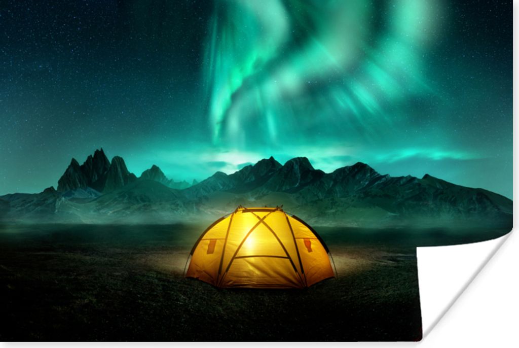 MuchoWow Poster Nordlichter - Zelt - Lampe 30x20 cm - Plakate - Print