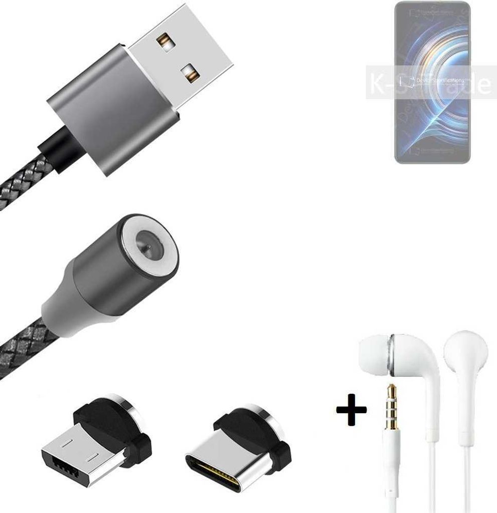 K-S-Trade Hochwertiges Magnet-Lade-kabel Sync-Kabel Daten-Kabel + Kopfhörer kompatibel mit Xiaomi Redmi K50 Pro mit USB-Typ-C-Anschluss und