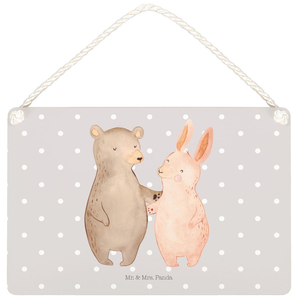 Mr. & Mrs. Panda Schild Bär und Hase Umarmen DIN A4 - Grau Pastell - Geschenk, Bärchen, Holzschild, Türschild, BFF, Freundin, holzbild, Wandbild...