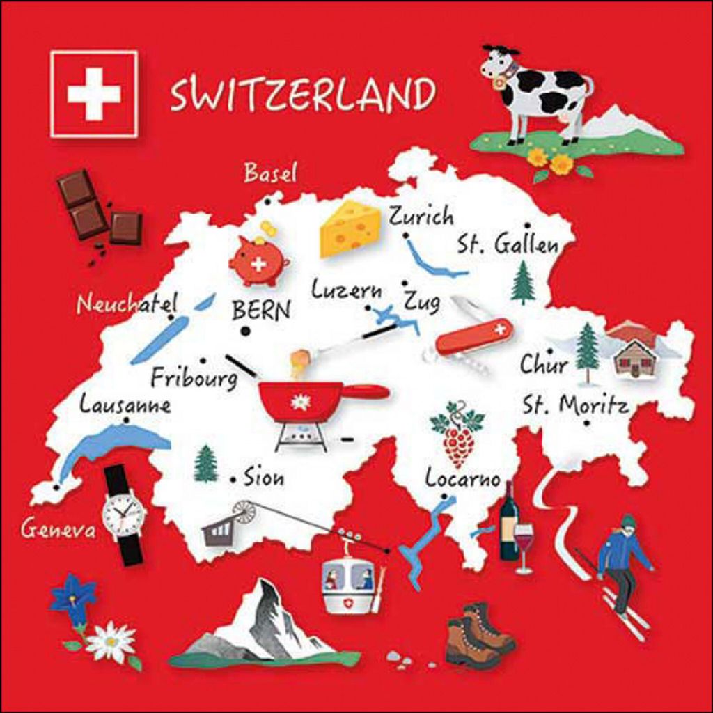 Servietten Papier 33x33cm 3-lag mit Schweiz Motiv & Produktbild 
