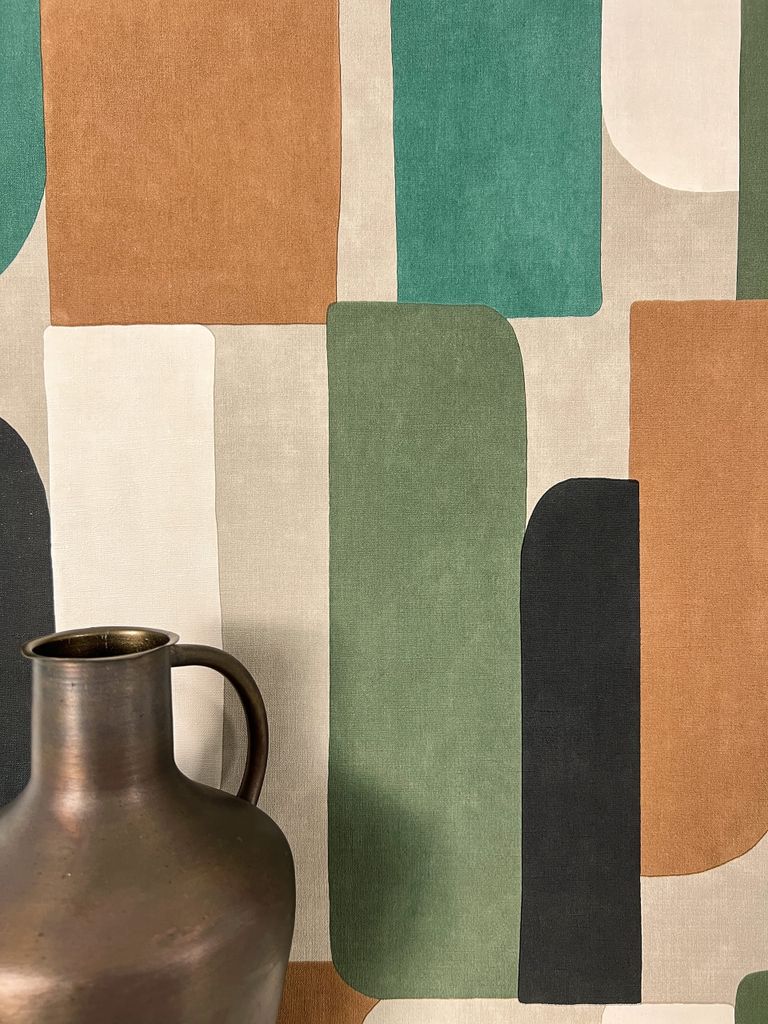 NEWROOM Tapete Grün Vliestapete Grafik - Mustertapete Modern Grau Schwarz Muster Formen Abstrakt Textilstruktur