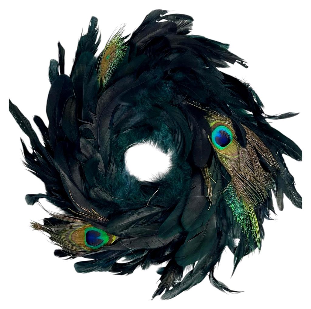 Dekokranz mit Pfauenfedern