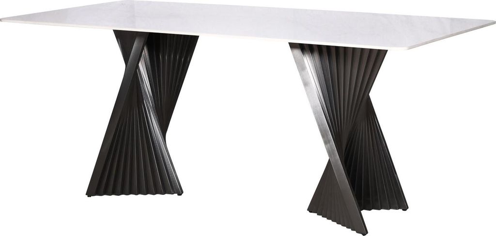 FURNLUX Esstisch Modig Marmor Weiss Und Graphit 180cm / Hauptfarbe: Weiß / Abmessungen: 180 x 75 x 90 cm