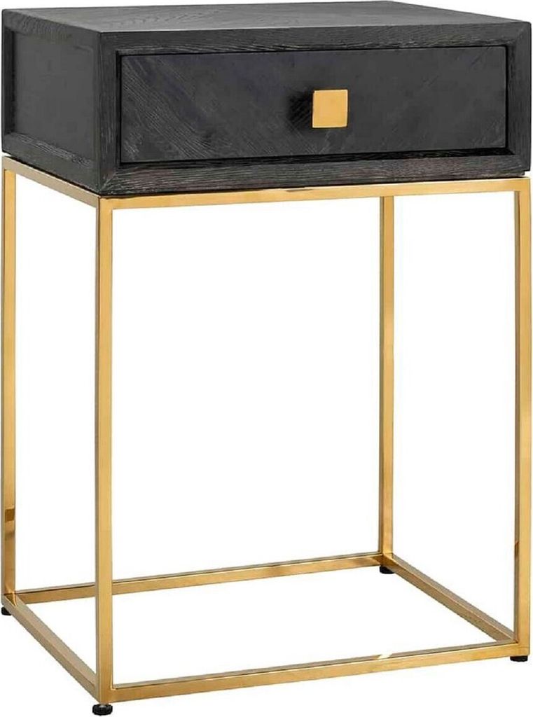Casa Padrino Luxus Beistelltisch Schwarz / Gold 50 x 40 x H. 71 cm - Massivholz Nachttisch mit Schublade und Edelstahl Gestell - Luxus Schlafzimmer...