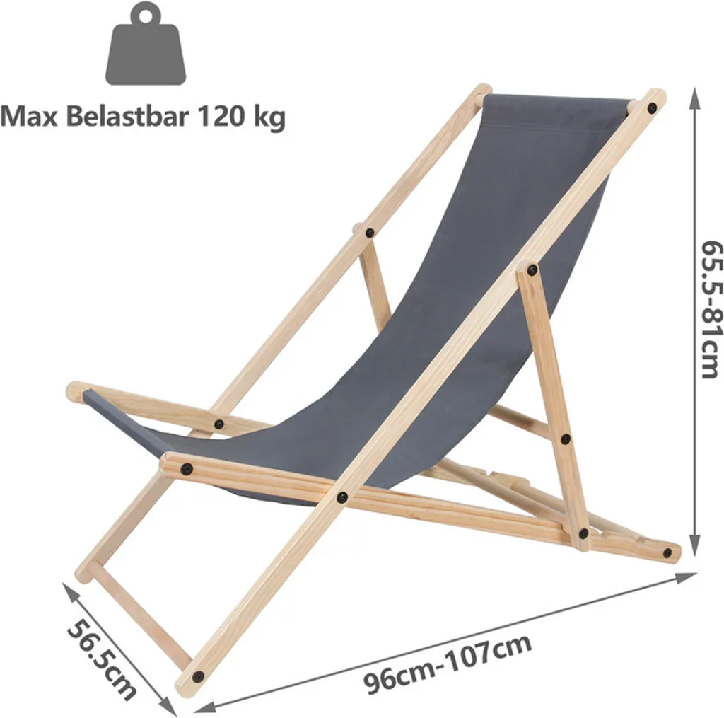 Sdraio da Giardino SWANEW in Legno Grigio - 2 Pezzi Pieghevoli Relax - 4