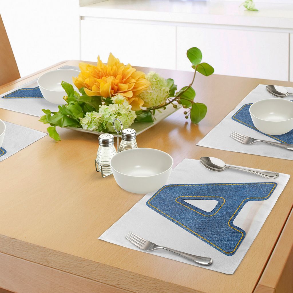 ABAKUHAUS Buchstabe a Platzmatten, Blaues Farbiges Uppercase A mit Jeans-Gewebe-Textilthema und Heftungs-Bild-Druck, Tiscjdeco aus Farbfesten Stoff...