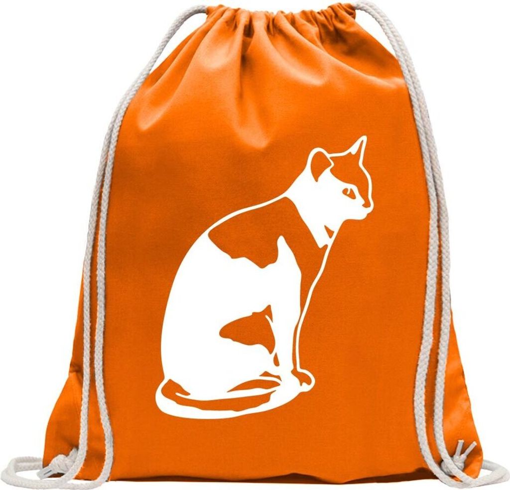 Kiwistar - Turnbeutel - mandarin - Katze sitzend Cat - Fun Rucksack Sport Beutel Gymsack Baumwolle mit Ziehgurt