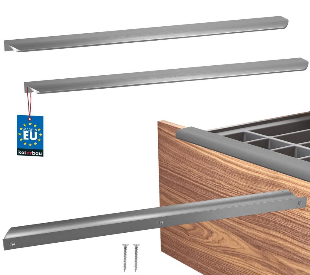 KOTARBAU 2er Set Möbelgriff Schrankgriffe 560 mm Silber Matt ZnAl Hinterschraubgriffe Kantengriff Schubladengriffe Küche Modern