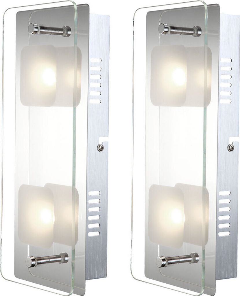 2x LED Wandleuchte, chrom, Glas, satiniert, Länge 28 cm