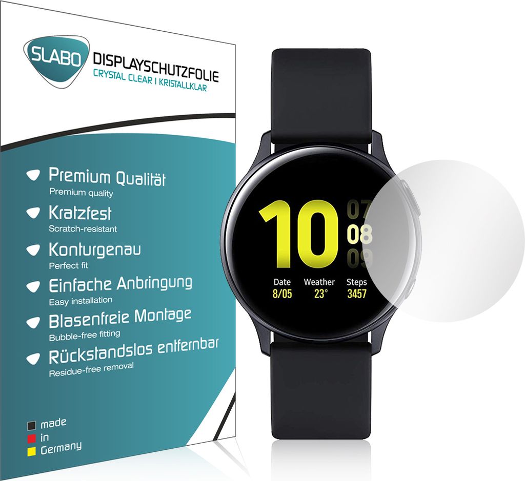 4x Slabo Displayschutzfolie für Samsung Galaxy Watch Active2 44mm KLAR "Crystal Clear" (verkleinerte Folien) Displayfolie Schutzfolie Folie