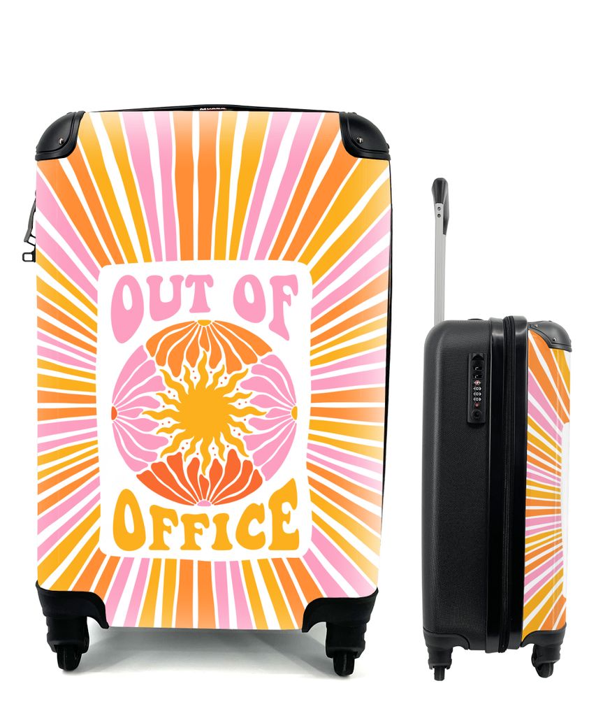 MuchoWow Koffer Handgepäck Trolley Rollkoffer Kleine Reisekoffer mit 4 Rollen - Zitate - Außer Haus - Rosa - Orange - Gelb - Cabin Size < 55x40...