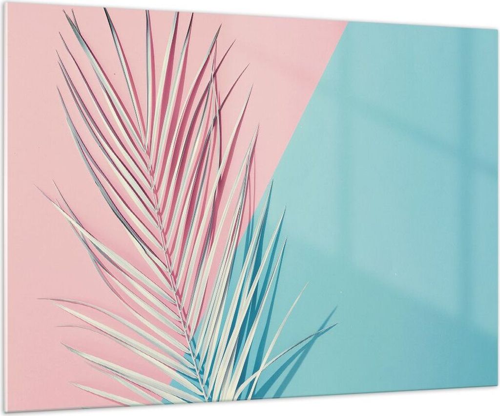 Bilder auf glas - Einteilig - Blatt Rosa Türkis - 100x70cm - Glasbilder - Wandbilder - Bilder - zum Aufhängen bereit - Wanddekoration aus Glas - ...