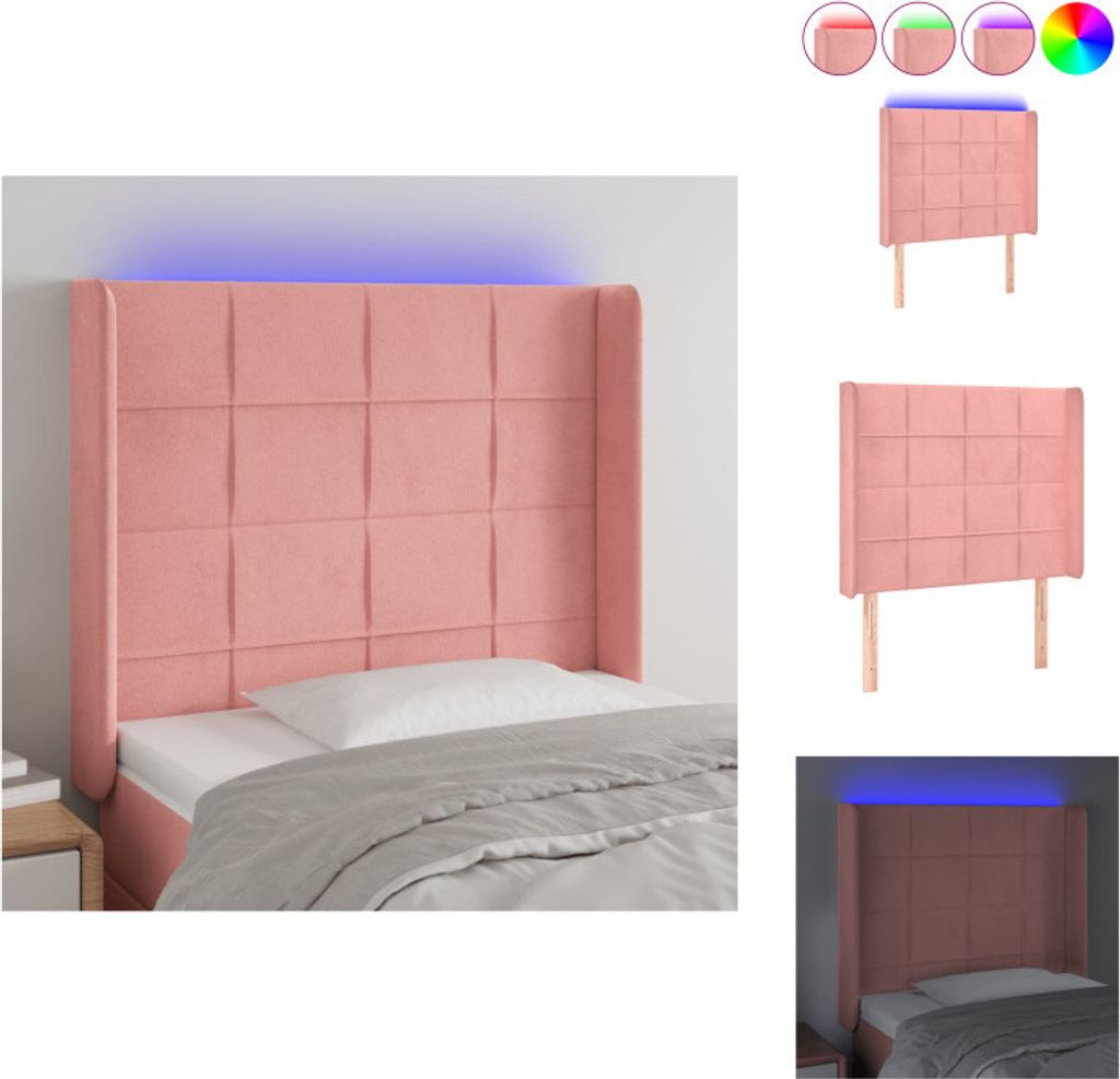 vidaXL LED Kopfteil Rosa 83x16x118/128 cm Samt - Kopf- & Fußenden