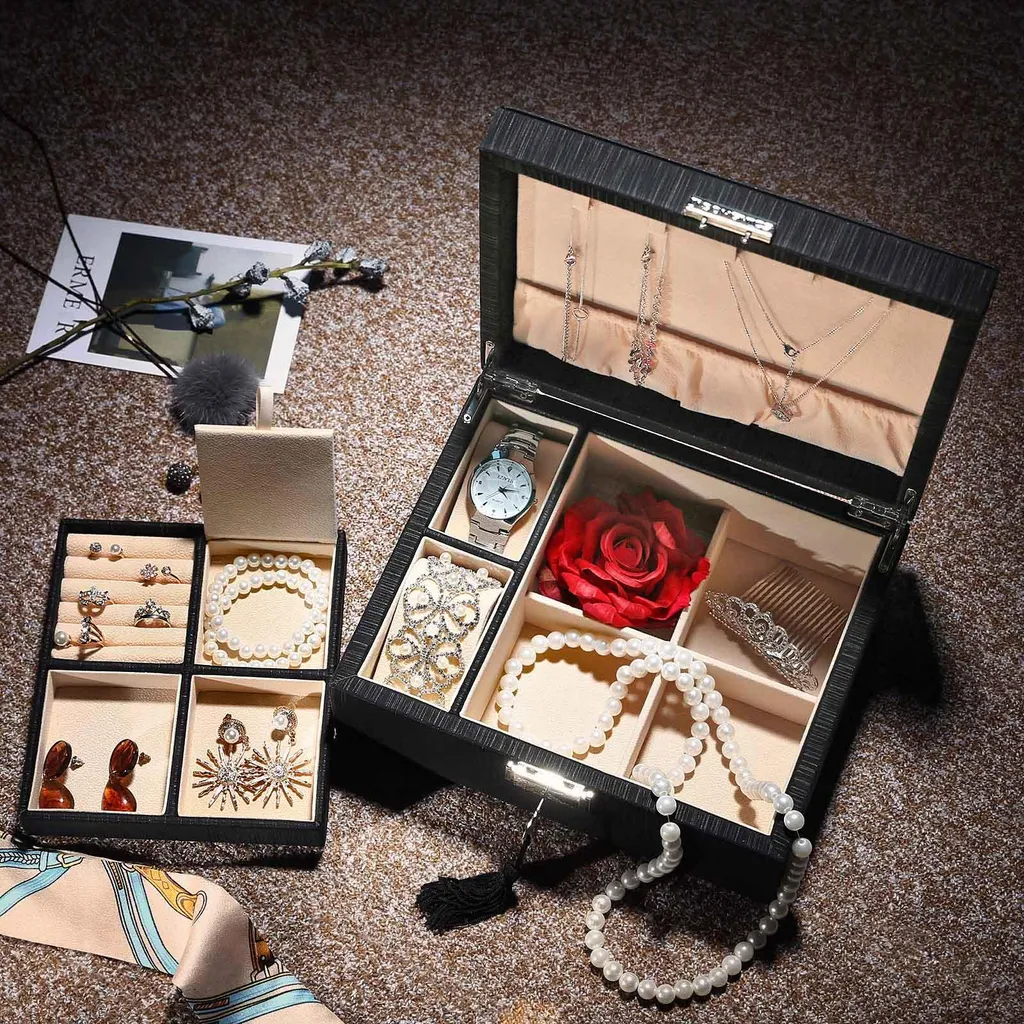 Rangement bijoux verrouillable noir : coffret pour coiffeuse - 4
