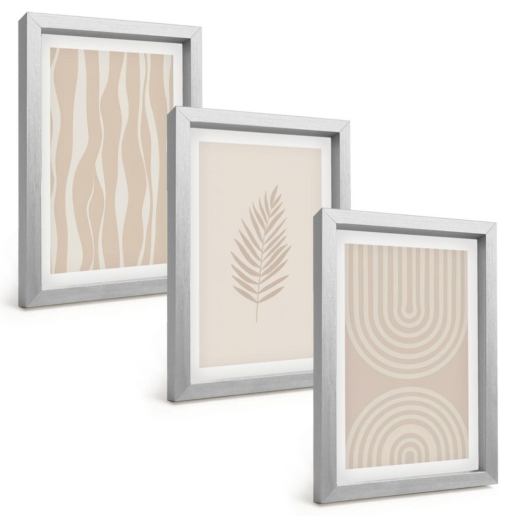 Bilder Set 3-teilig im silbergerahmten Rahmen – Wandbilder 3 Stück – gerahmte Poster für Wohnzimmer, Schlafzimmer und Flur – 20x30 cm – B...