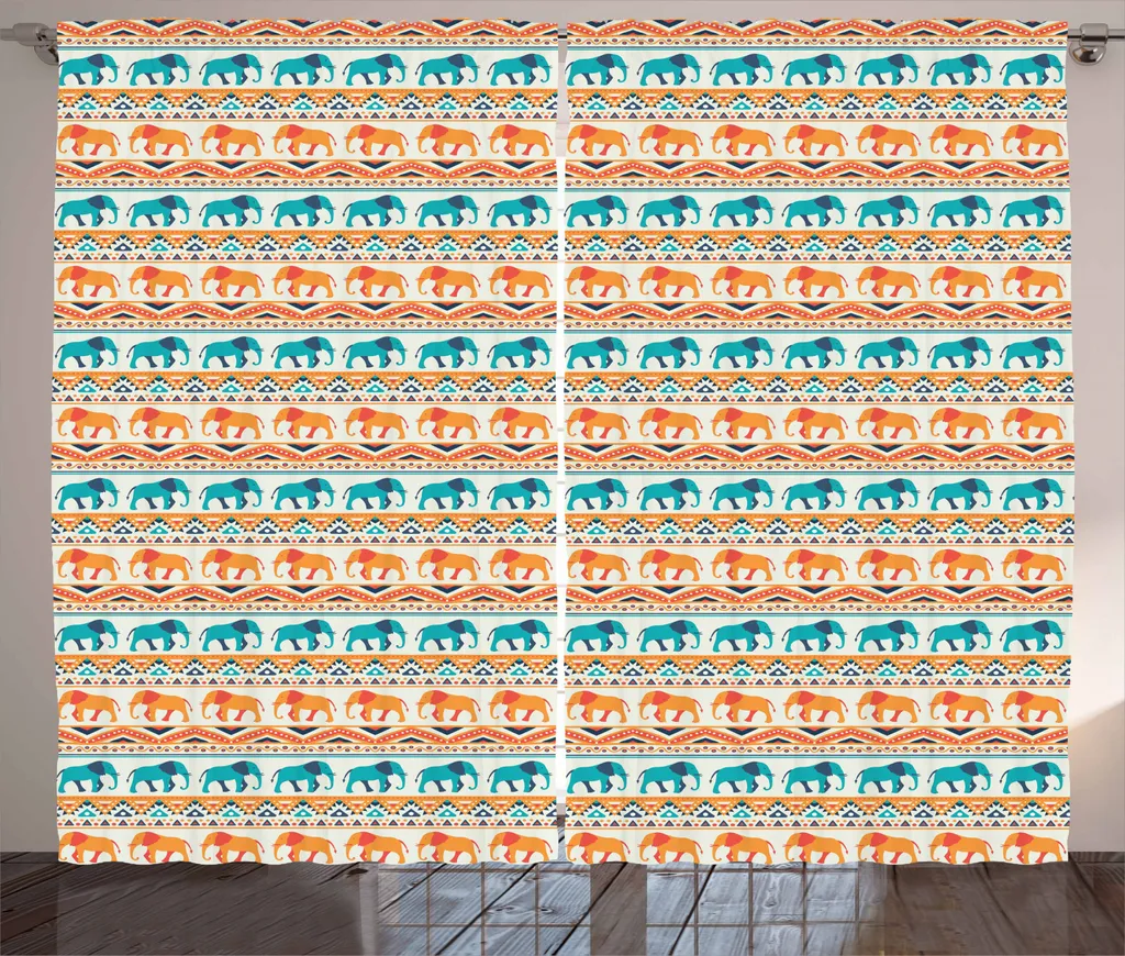 ABAKUHAUS Tenda etnica rustica, Elephants Triangles, tenda con passanti e ganci per camera da letto, 280 x 245 cm, multicolore