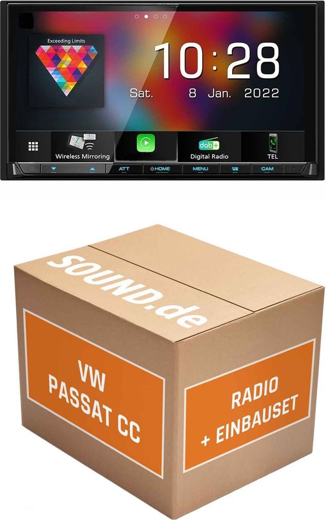 Autoradio Einbaupaket Kenwood DMX8021DABS passend für Passat CC + Dynaudio, Rückfahrkamera, Linien statisch | (Wireless) Apple CarPlay (Wireless)...