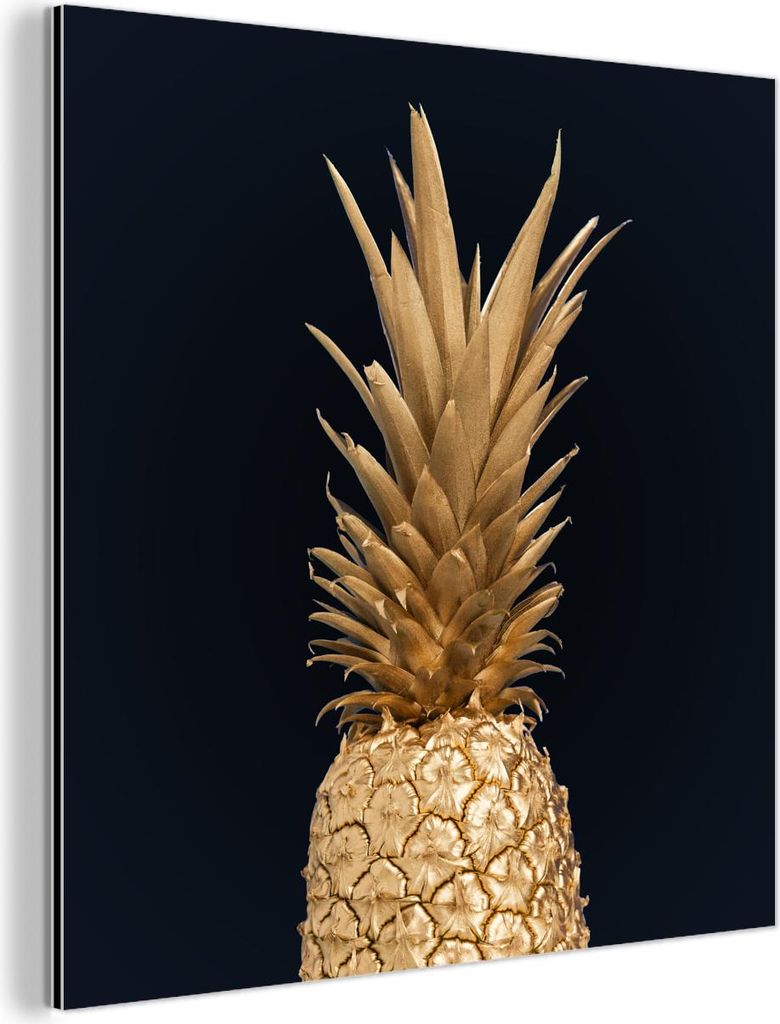 MuchoWow Wanddekoration Metall Metallbild Wandkunst 90x90 cm Ananas - Gold - Farbe - Schwarz - Obst - Luxus MuchoWow Aluminium Gemälde - Dekoratio...