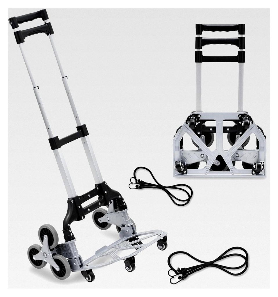 Klappbare Sackkarre, Handkarre, Treppensackkarre, Aluminium Transportkarre, 75 kg Tragkraft, 385x280mm Ladefläche, Ladefläche mit Anti-Rutsch-Pad...