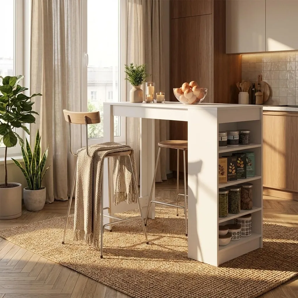 Table bar Petra 103 cm : la solution gain de place avec étagères