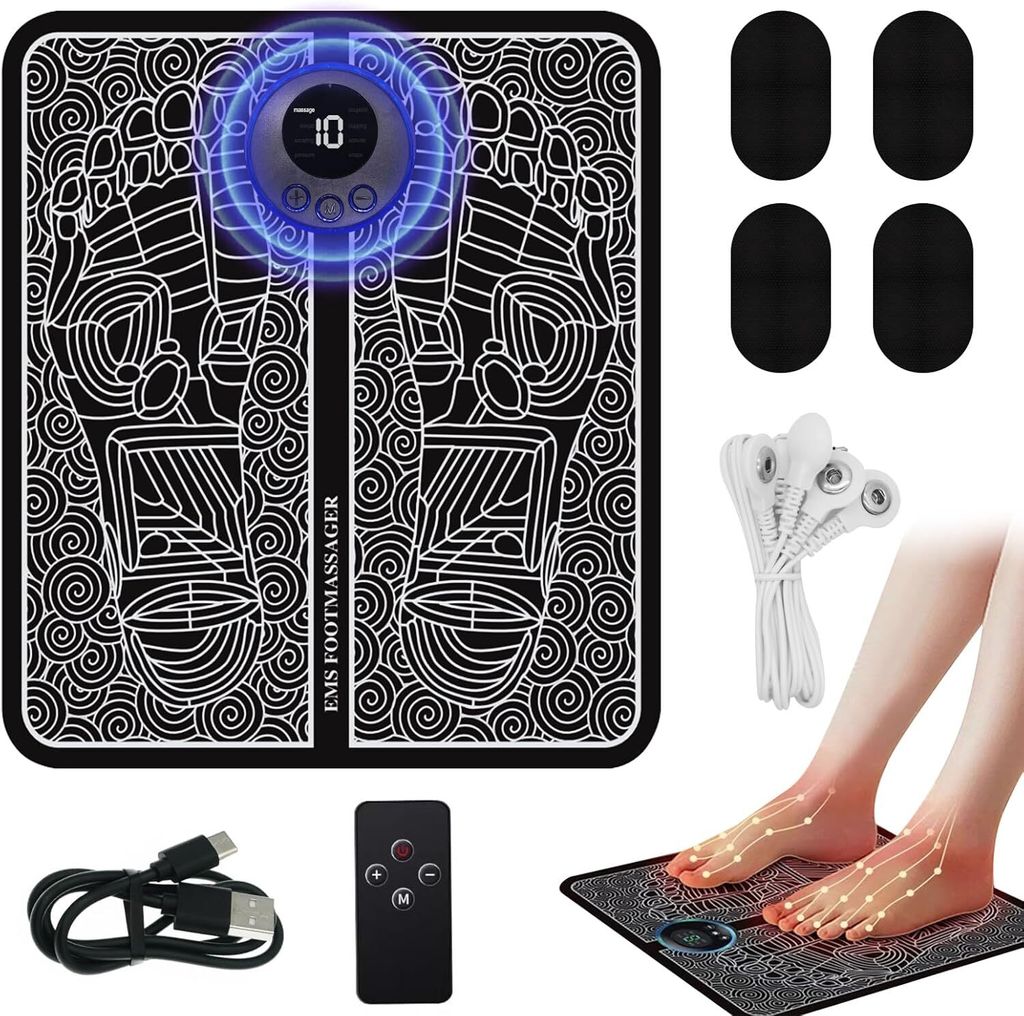 Horuili USB -Fußmassager, EMS Electric Massager Blood Circulation, Muskelschmerzlinderung, 8 Modi und 19 einstellbare Frequenzen