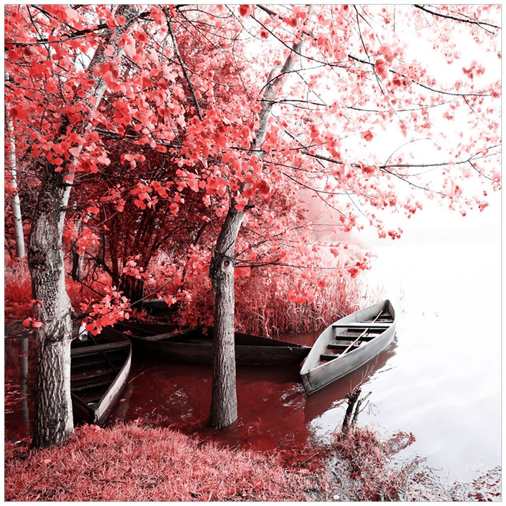 Wallario Sticker / Aufkleber für Kühlschrank / Geschirrspüler / Küchenschränke, selbstklebende Folie - 60 x 60 cm, Motiv: Romantische Bootsanl...