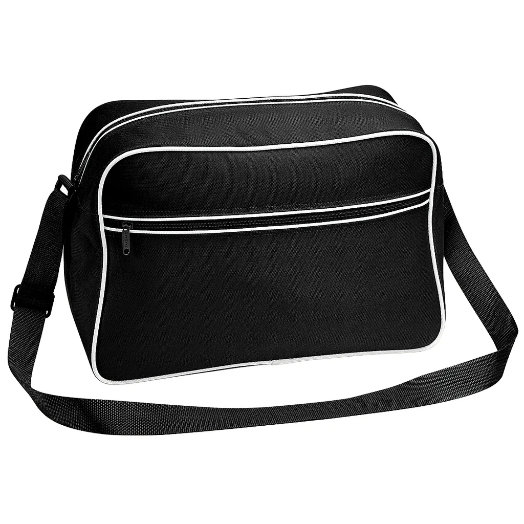 BagBase BG14 | Borsa a tracolla retrò | 40 x 28 x 18 cm - Colore: Nero/Bianco - Dimensioni: 40 x 28 x 18 cm