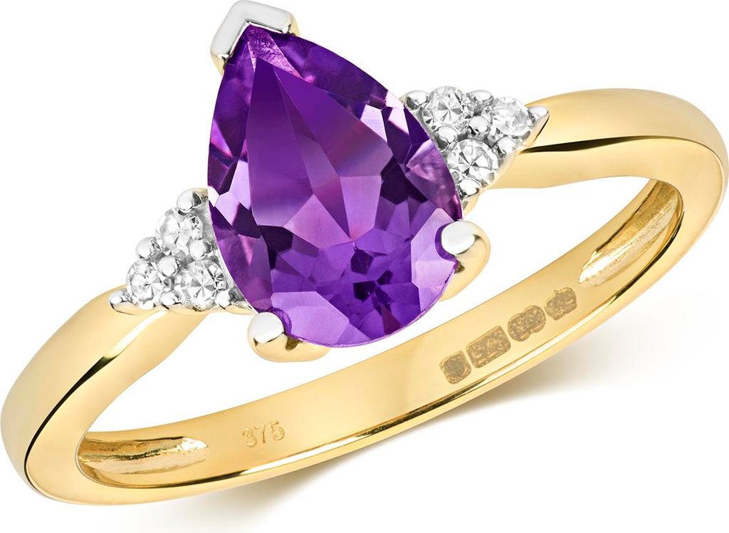 Edler 9 Karat (375) Gold Damen - Diamant Solitärring Brillant-Schliff 0.06 Karat mit Amethyst, 54 (17.2); TRS10953RSN