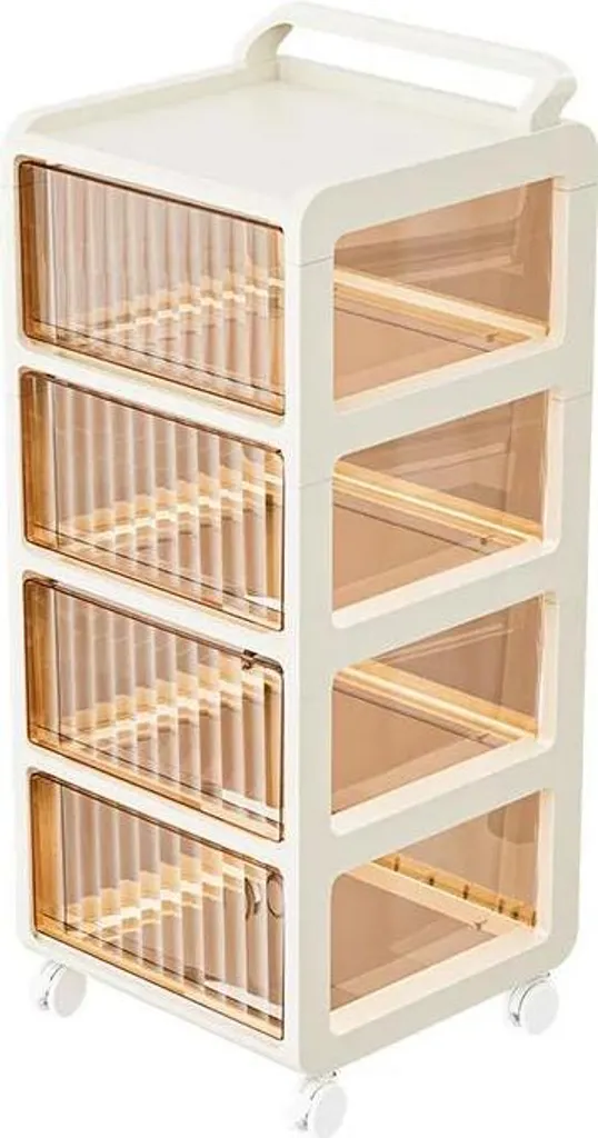 Carrello Portaoggetti 4 Ripiani con Cassetti Marrone Cioccolato Mobile