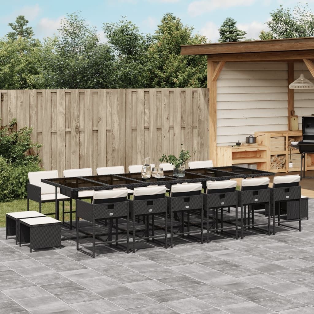 "Rabatt" 17-tlg. Garten-Essgruppe - mit tishe & Stuhl - mit Kissen Schwarz Poly Rattan - Lounge-Dining set CC9370