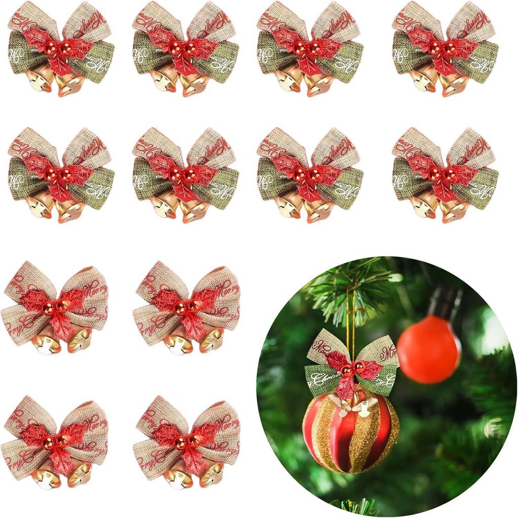 16 rote und goldene Christbaumschleifen, Dekorationen fš¹r B?ume, Geschenkboxen und festliche Anl?sse