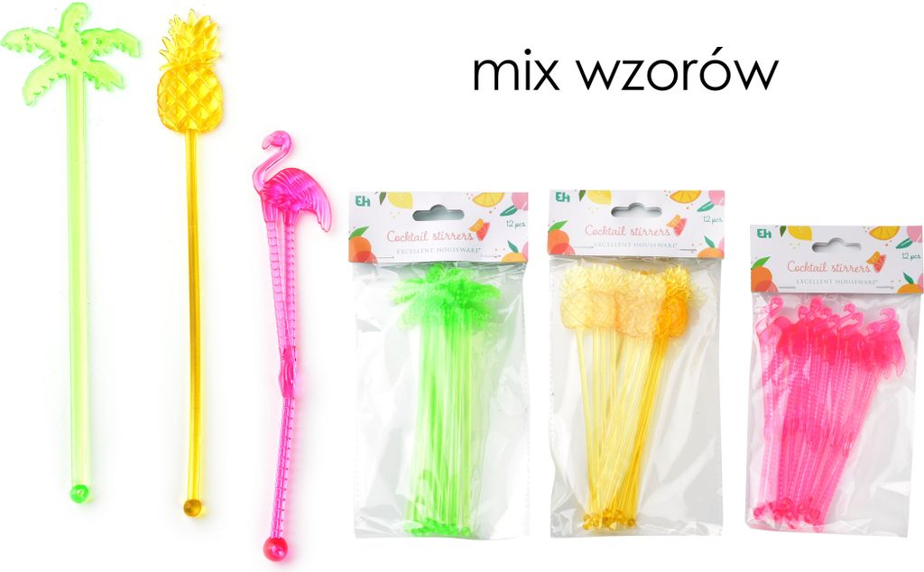 12er Set bunte Cocktail-Dekorationen 24cm Kunststoff