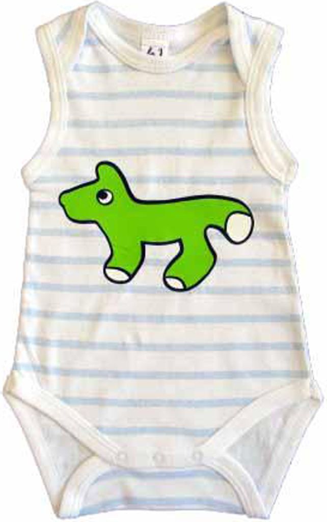 Baby Body KALLE FUX Handarbeit handbedruckt weiß blau Tier Fuchs grün Gr. 62