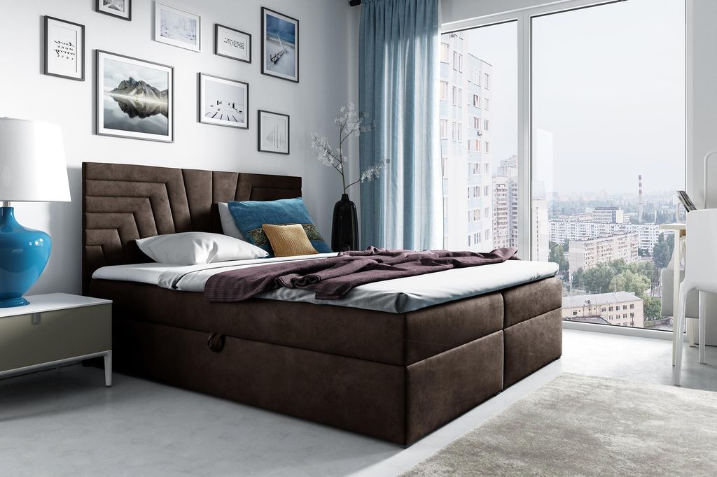 MEBLINI Boxspringbett mit Bettkasten - Gepolstert Doppelbett mit Matratze und Topper - Polsterbett mit Stauraum - Bett mit Kopfteil - Stauraumbett ...