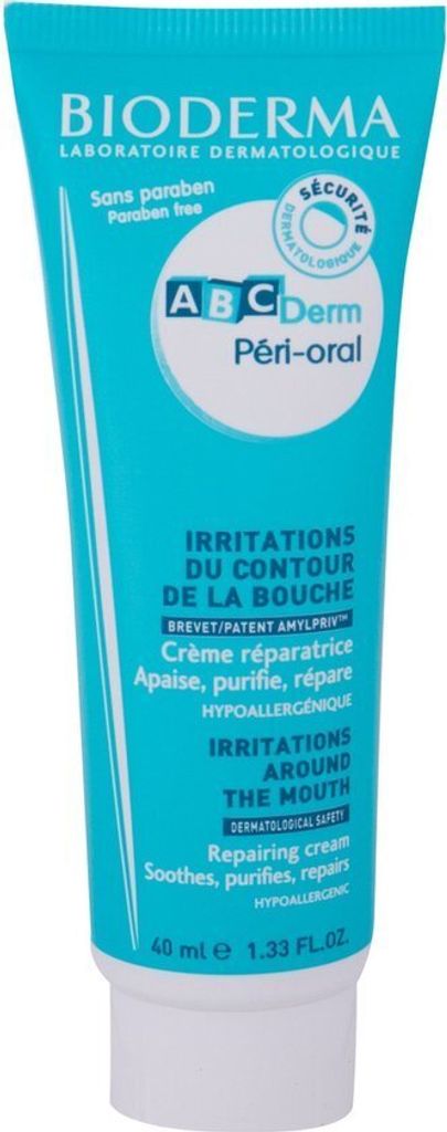 A close-up studio shot of a tube of Bioderma ABCDerm Péri-oral cream.